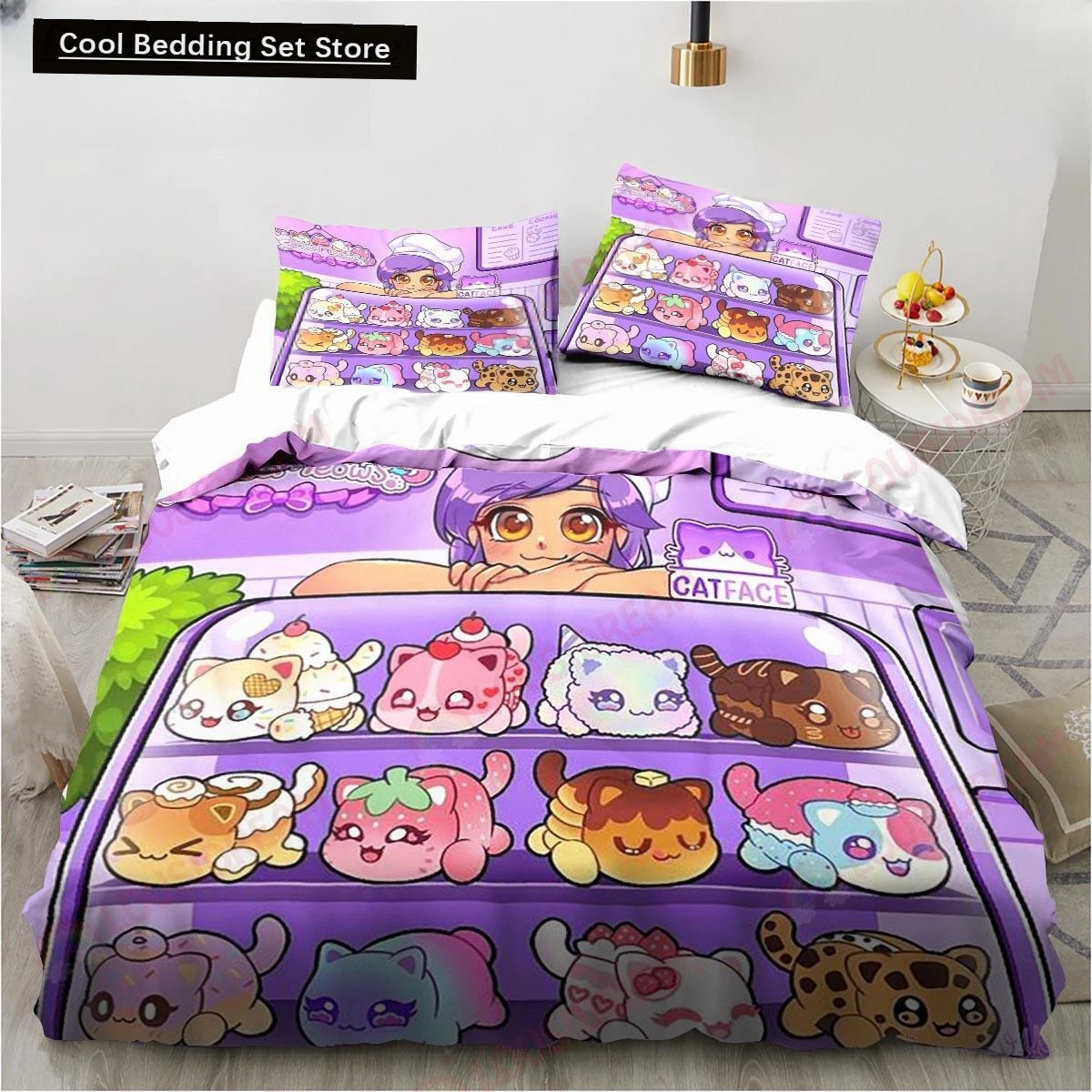 

New Cartoon Game Cute Aphmau with Wings Bedding Set Sheet King Twin Double Child Bedding Set Mircofiber or Polyester Duvet Cover