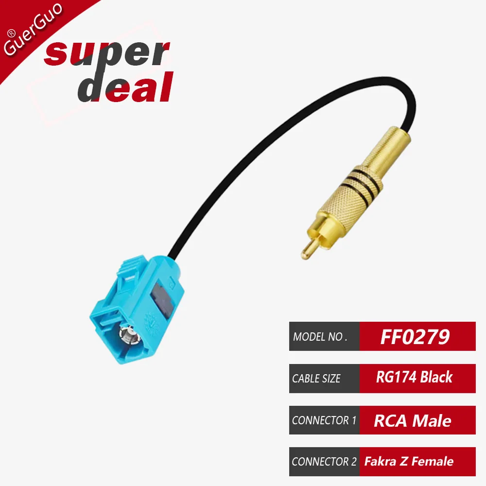 Adaptador de Cable de vídeo RCA macho hembra a Fakra Z macho hembra RF Coaxial RG174 Pigtail para estacionamiento de coche cámara de visión trasera de marcha atrás