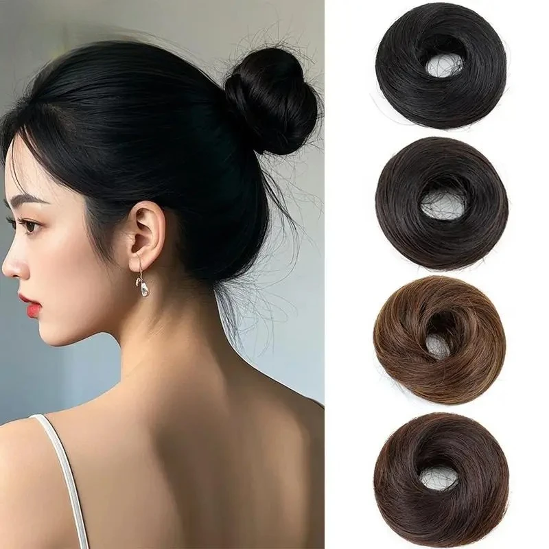 الاصطناعية مستقيم دونات Chignon قطع الشعر أومبير مطاطا أوبدو Chignon رقيق فوضوي Scrunchies كعكة الشعر للنساء #1