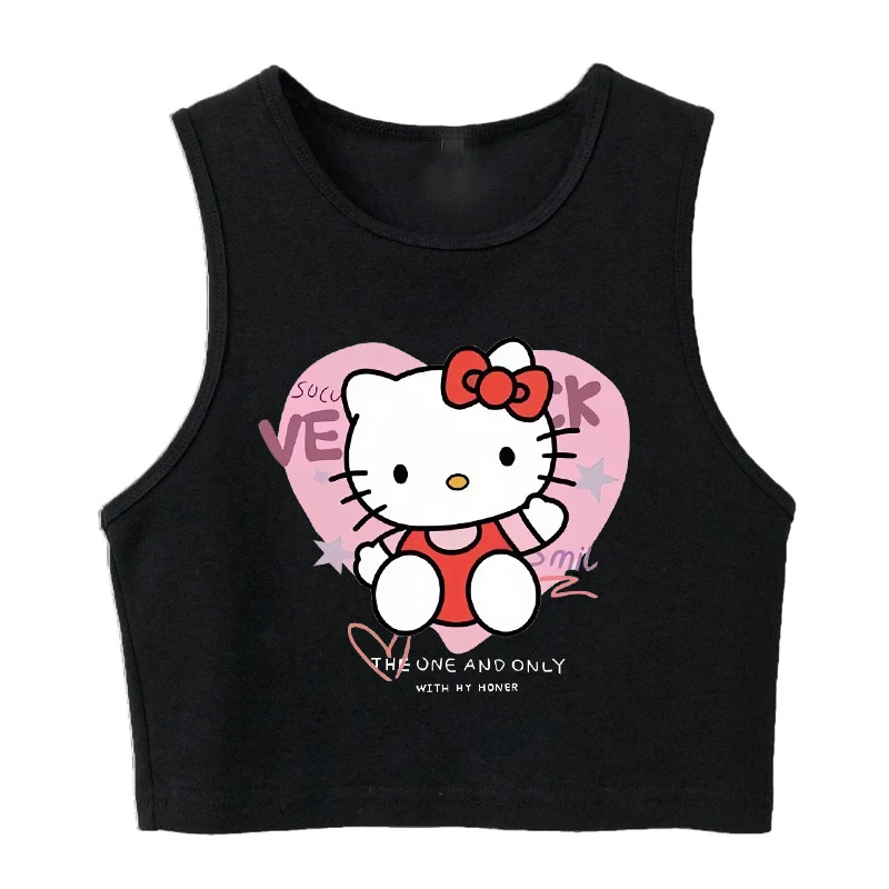 Streetwear Vest Tank Top Crop Top Hello Kitty T-shirt Kawaii T Shirt Sanrio Gothic Clothes Cropped Tee Shirt Top Tshirt