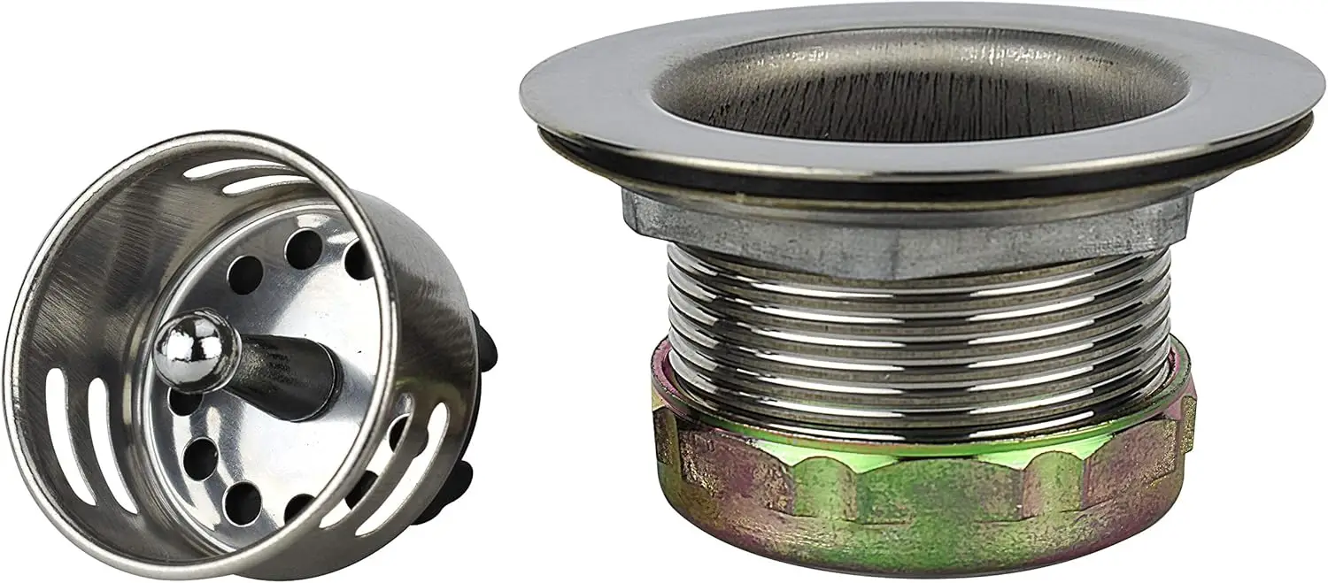 

Stainless Steel Junior Duo Bar Sink Strainer with Basket, Fits 2-Inch or 2-1/2-Inch Openings, Polished Chrome