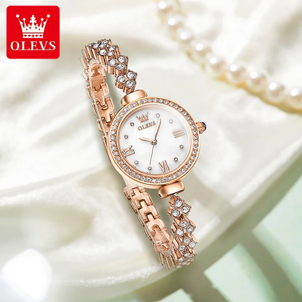 OLEVS Fashion Elegant Women\'s Watches Diamond Inlay Original Authentication Quartz Watch for Lady Versatile Gift Bracelet Watch