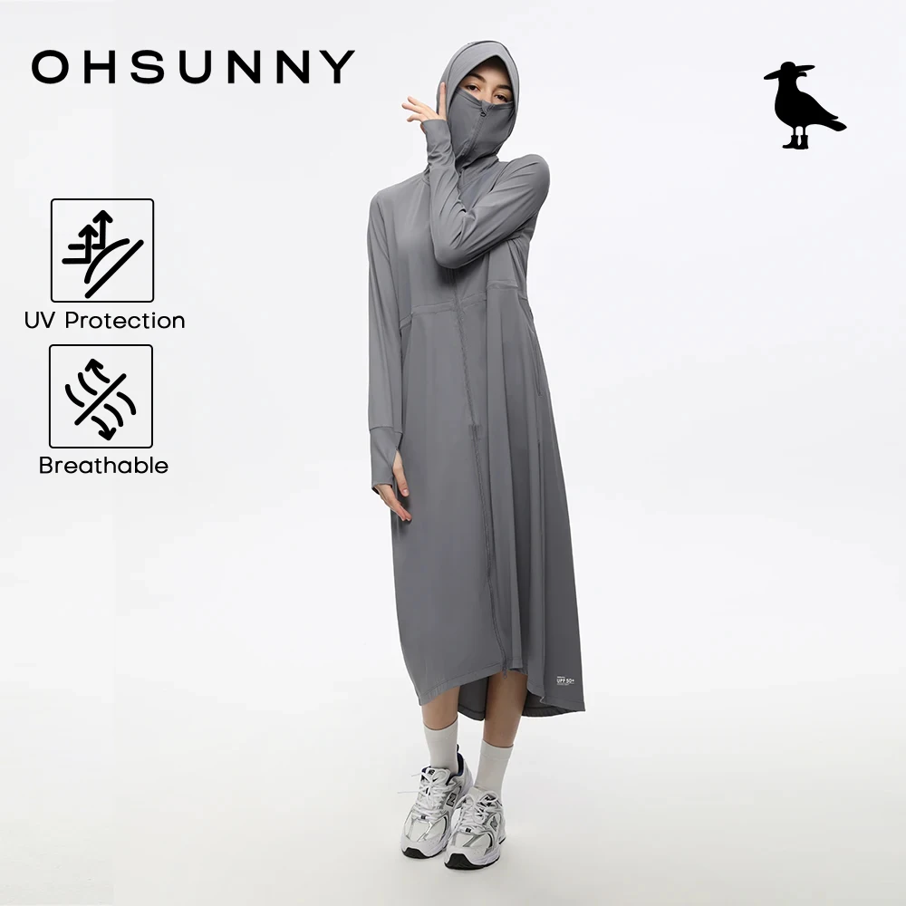 

OhSunny женский солнцезащитный плащ, длинное пальто, куртка с регулируемой талией UPF50 + солнцезащитная ветровка с капюшоном, куртки, верхняя одежда