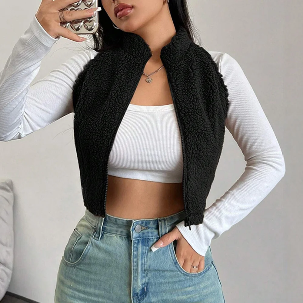 

Women's Jackets Autumn Winter Zipper Comfortable Daily Sleeveless Stand Collar Casual Jackets