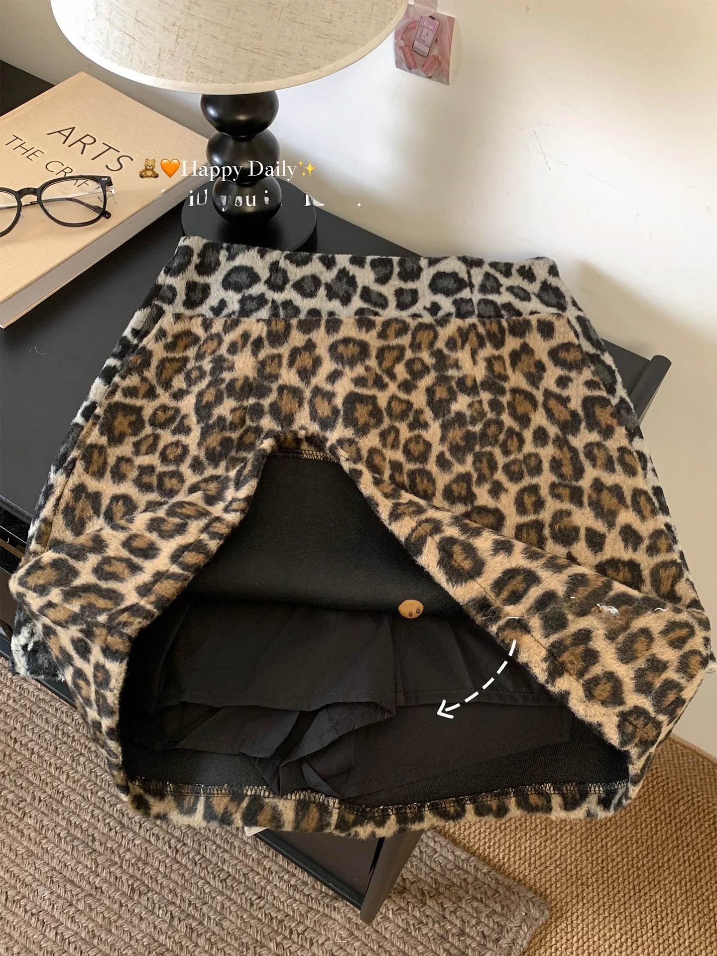 

High Waist Leopard Print Woolen Skirt Women's Autumn Winter Slimming A-Line Skirt XS Size Bodycon ort Skirt