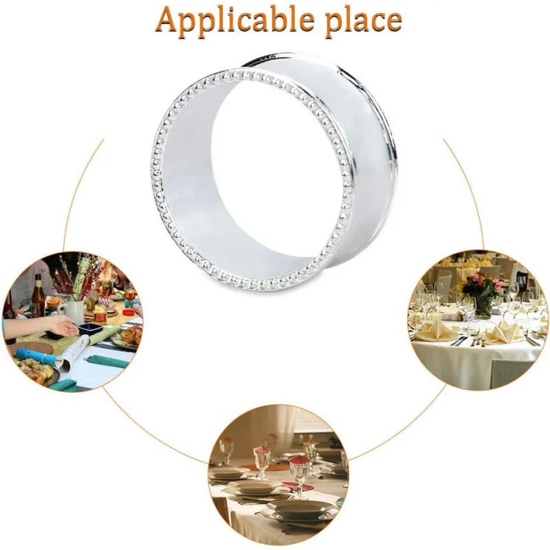 12 Pcs Stainless Steel Bead Side Napkin Rings Delicate Serviette Buckles (Silver)