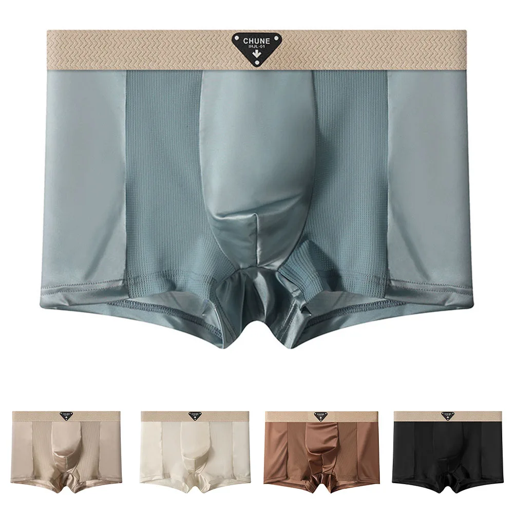 

Men Thin Lingerie Satin-like Ice Silk Elastic Underpants Seamless Boxers Mesh Breathe Panties Smooth Breathable Underwear Trunks