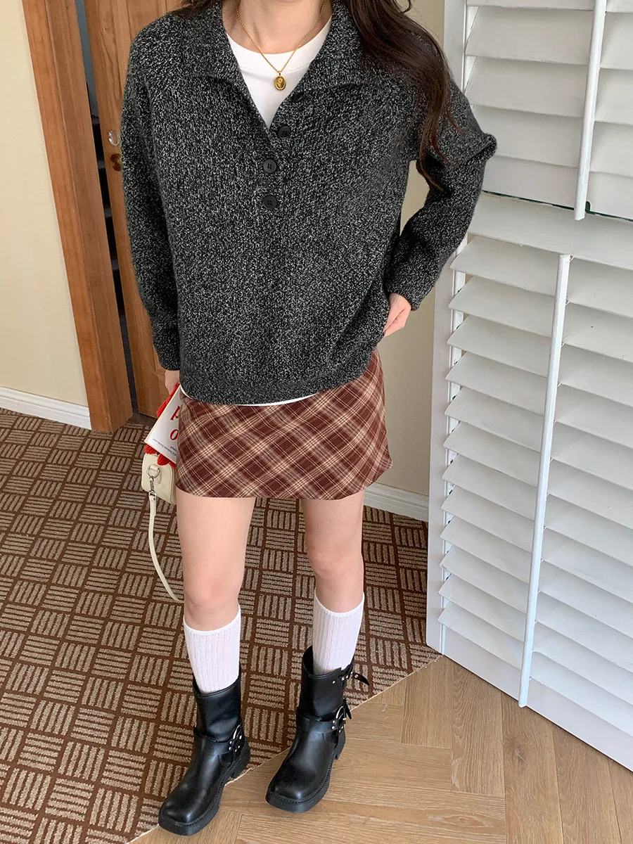 سترة نسائية محبوكة فضفاضة غير رسمية لشتاء 2025 بأكمام طويلة بلوفر مريح وعصري