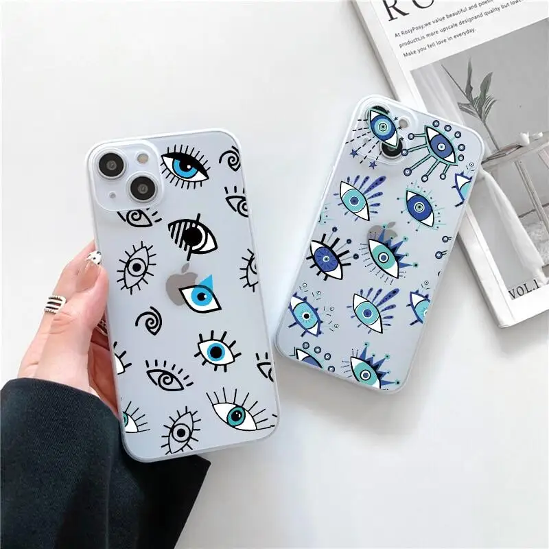 Coque de téléphone Blue Evil Eye, Lucky Eye, Coque transparente pour iPhone 16, 15, 14, 13, 12, 11 Pro, XS MAX, 7 Poly, 8, 7 Plus