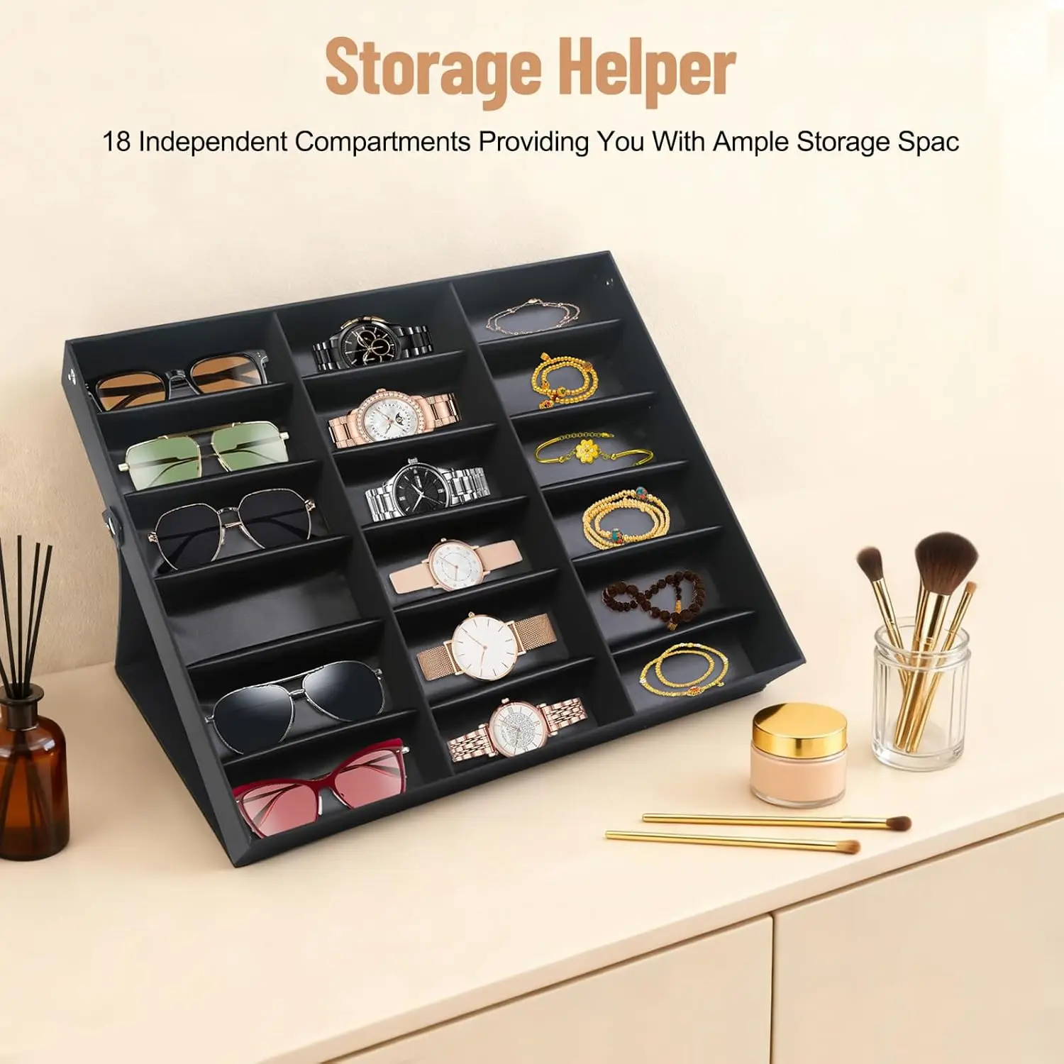 NEWEST Glasses Storage Case, 18Slot Sunglasses Organizer,Sunglasses Display Case,Multiple Eyeglasses Holder Display Tray