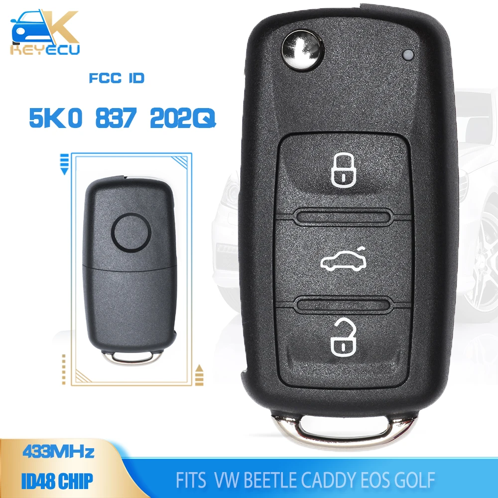 KEYECU 5K0837202Q/5K0, 837, 202Q Remote Key 3B for Volkswagen,VW,Beetle, Caddy, Eos, Golf, Tiguan, Touran, Jetta, Polo, Scirocco