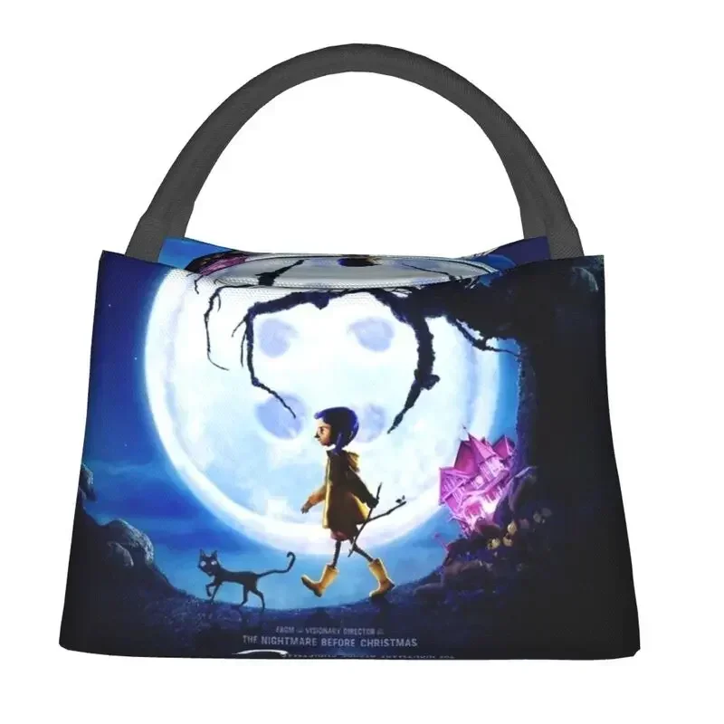 Custom Halloween Horror Movie Coraline Lunch Bags Men Women Thermal Cooler Insulated Lunch Boxes for Work Pinic or Travel