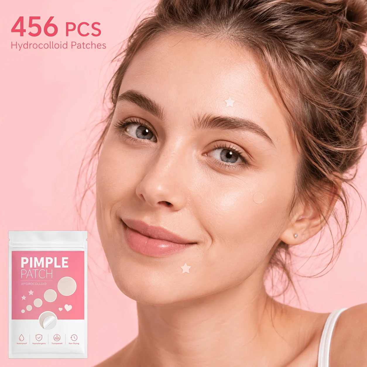 456PCS Hydrocolloid Pimple Patches, Round & Star Face Stickers, Blemish Cover Patches for Men Women, Daily Wear