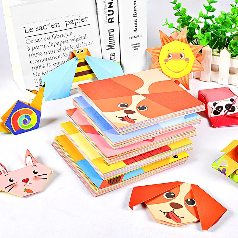 108 PCS Cartoon Origami Paper Colorful Book Children Toy Animal Pattern 3D Puzzle Handmade DIY Craft Papers Educational Toys