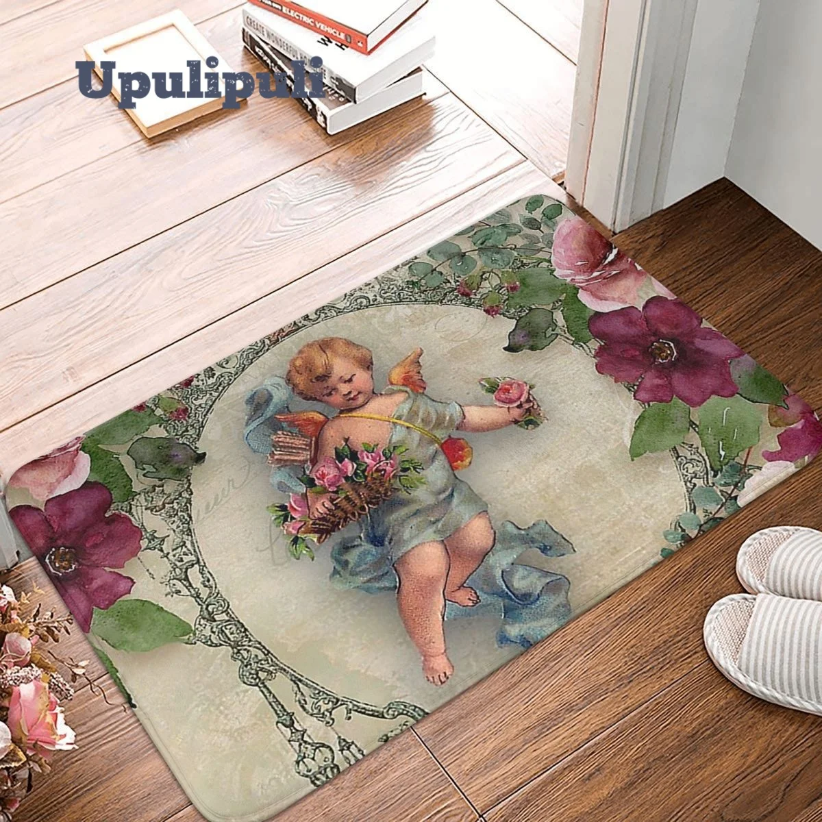 

Victorian Angel Vintage Rose Carpet Flannel Bath Mat Anti-Slip Welcome Mats for Entrance Door Bathroom Bathtub Shower Mats