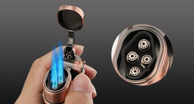 XIFEI Cigar Lighter 4 Jet Flame Torch Lighter with Cigar Holder, Windproof Rocker Arm Butane Lighter Adjustable Flame