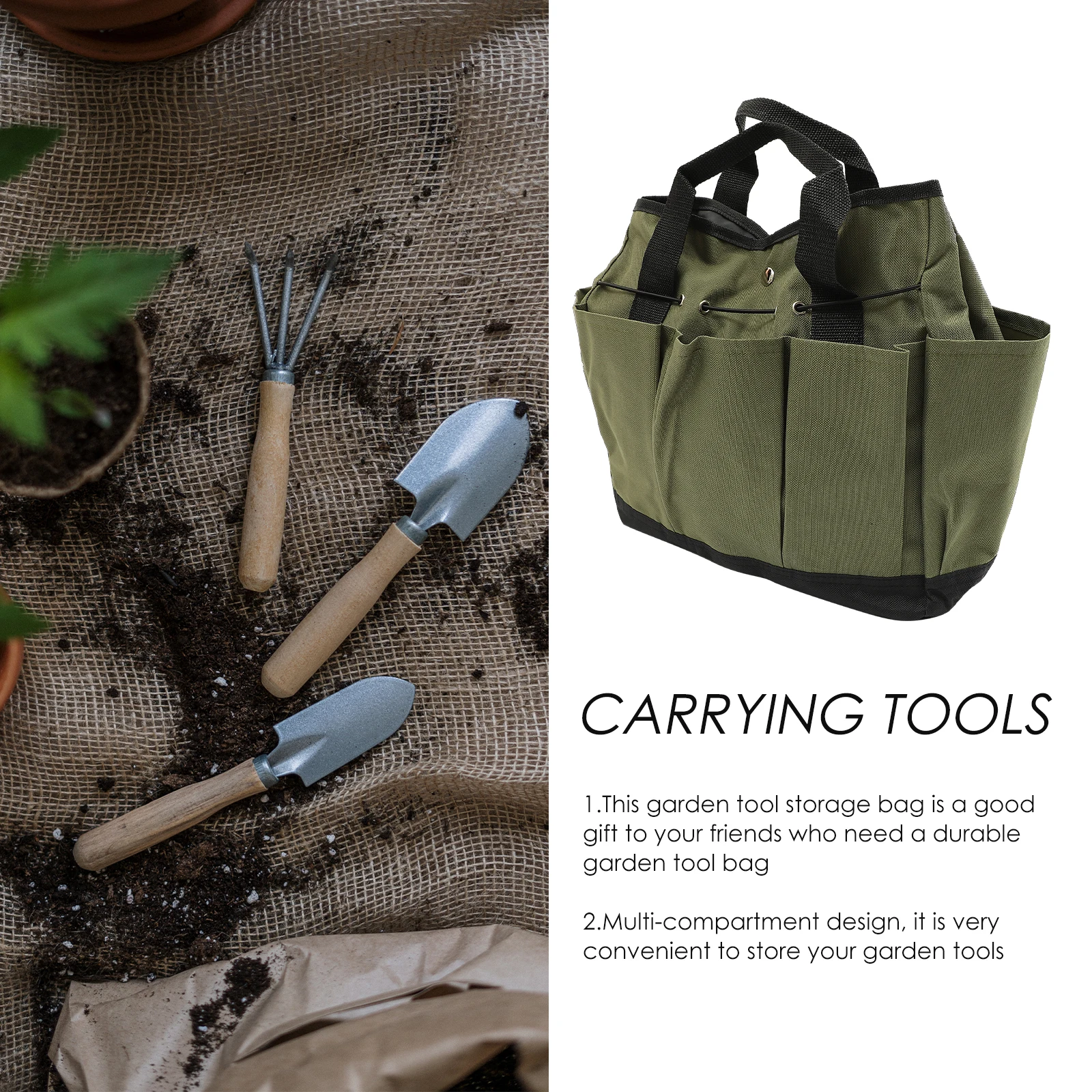 Garden Tool Storage Bag Multi Compartment Oxford Cloth Shovel Spade Tools ganizer Portable Anti Handle Soft