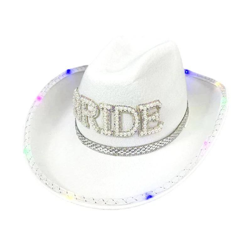 Bride Cowgirl Caps with LED Light Bridal Shower Hat Bachelorettes Costume Top Hat