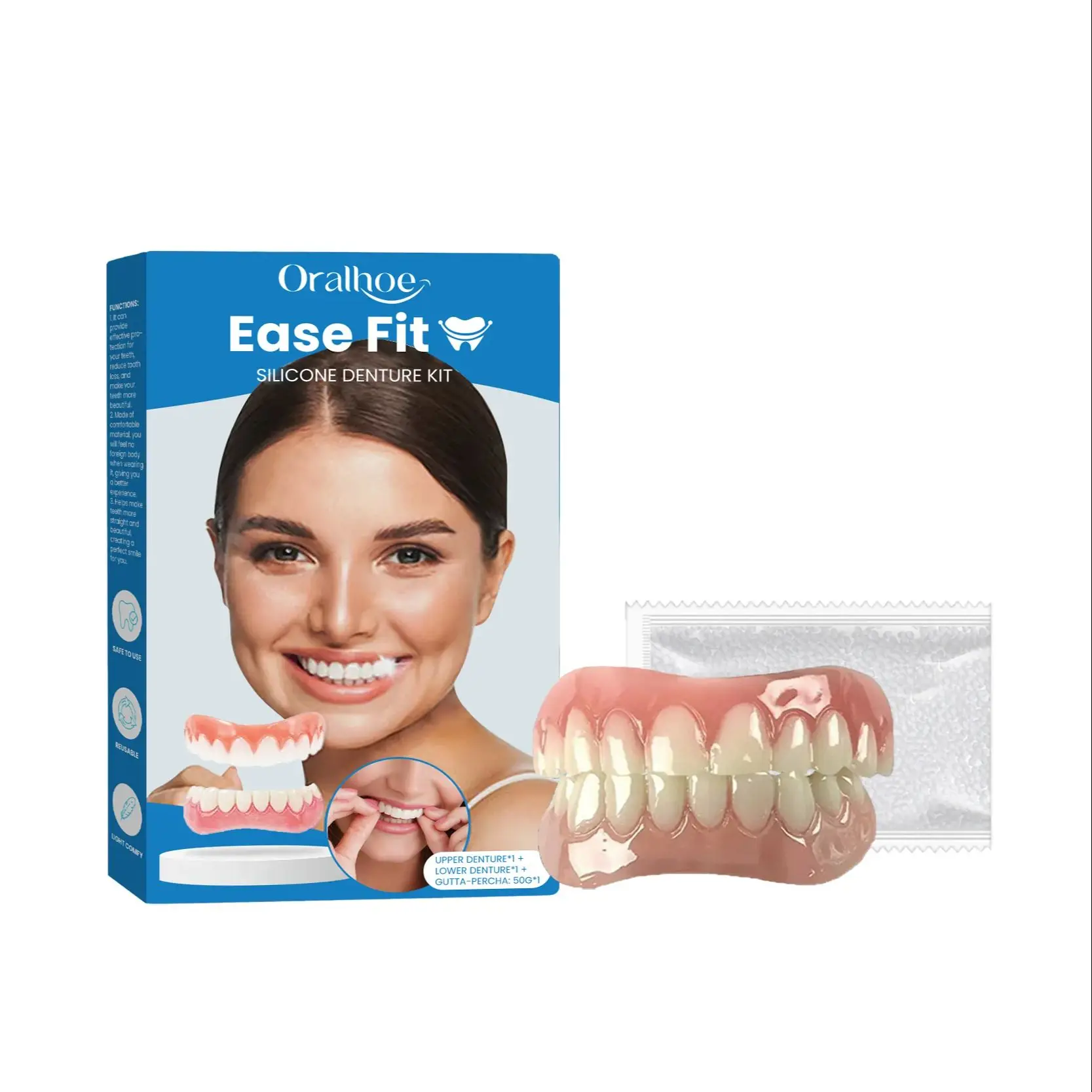 Silicone Dentures Full Set Over Gums Prevent Shedding Temporary Repair Missing Broken False Teeth Veneer Restore Smile Tooth Kit