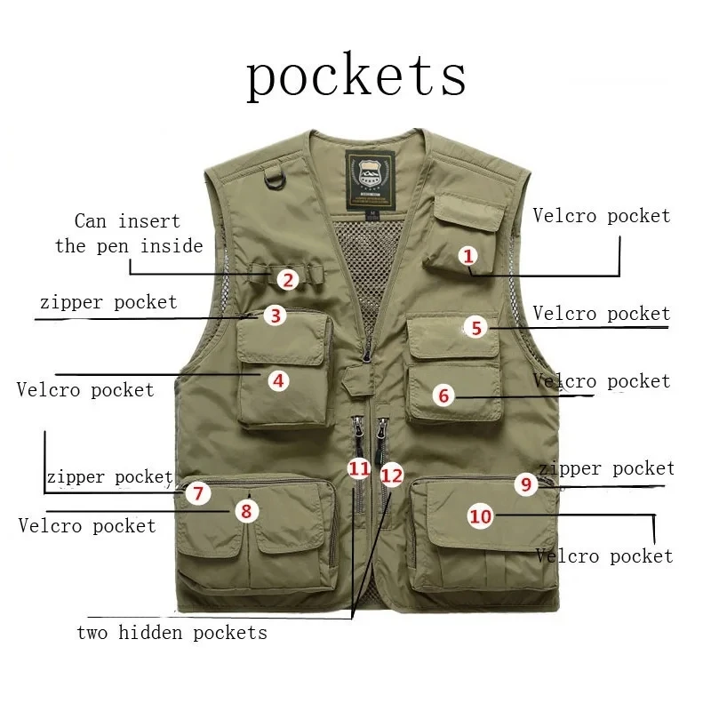 New Tactical Vest Men Zipper Pockets Fishing Vest Military Thin Jackets Outdoor Sports Photography