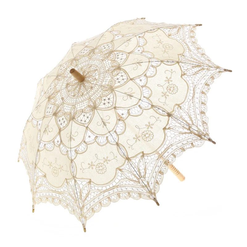 Wedding Guests Gift Outdoor Handmade Detailed Full Cotton Victorian Wholesale Lace Parasols Bride umbrella for Party Photograph