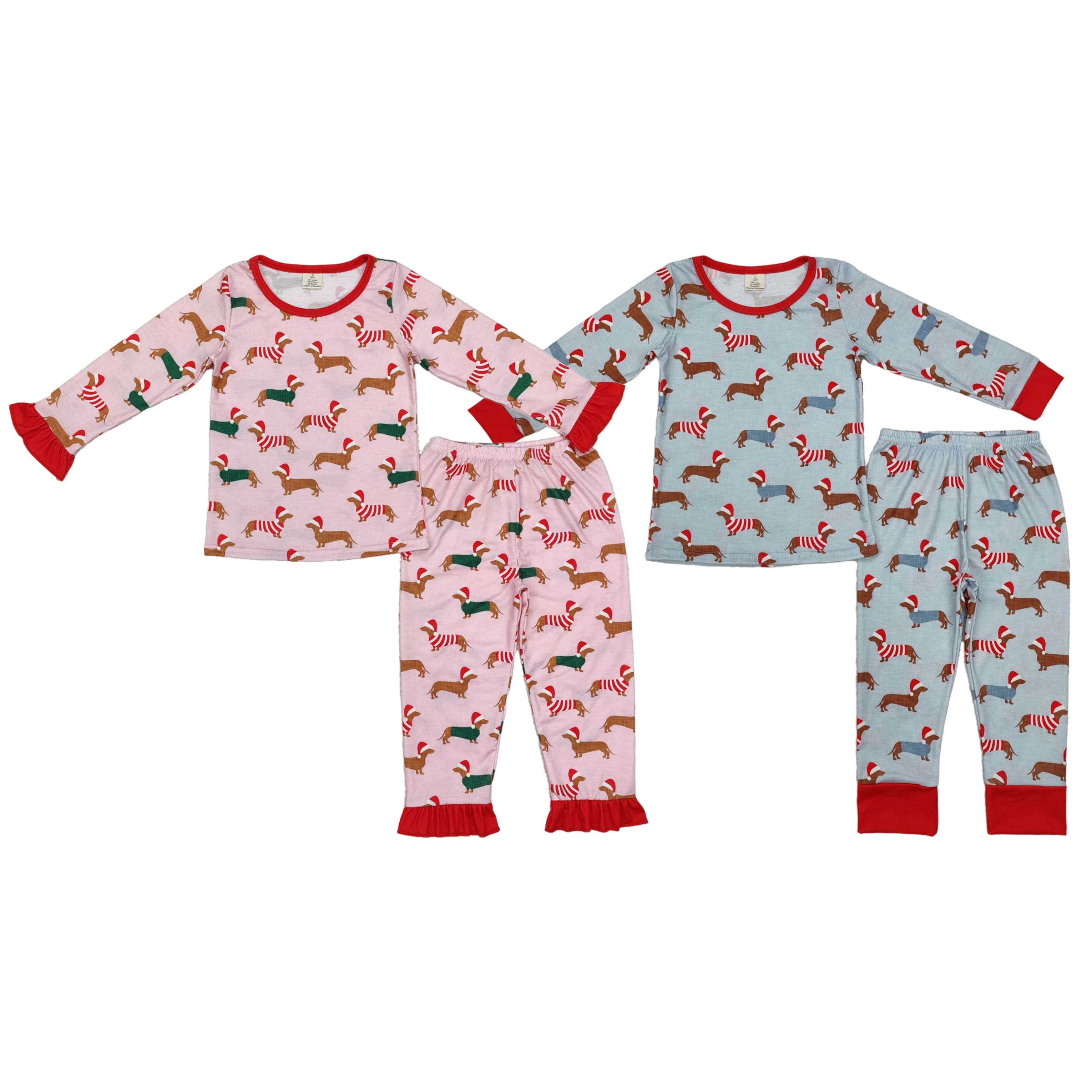 

Baby Boy Girl Pink Pants Kids Sleepwear Pajamas Outfit Children Christmas Set Toddler Long Sleeves Dog Shirt Nightwear Wholesale