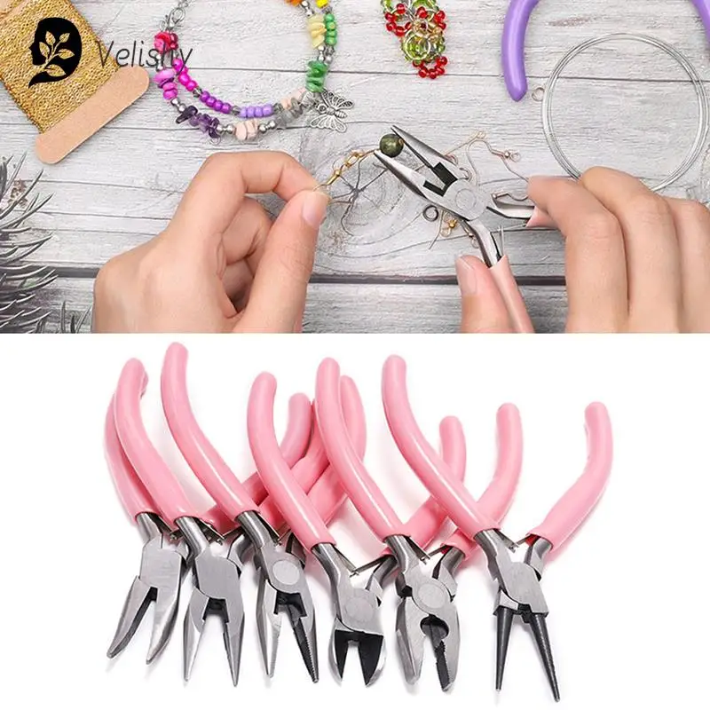 1PC Mini Pliers Diagonal Round Bent Needle Nose Handcraft Beading Insulated Cutter Pliers For Jewelry Making Tools Accessories