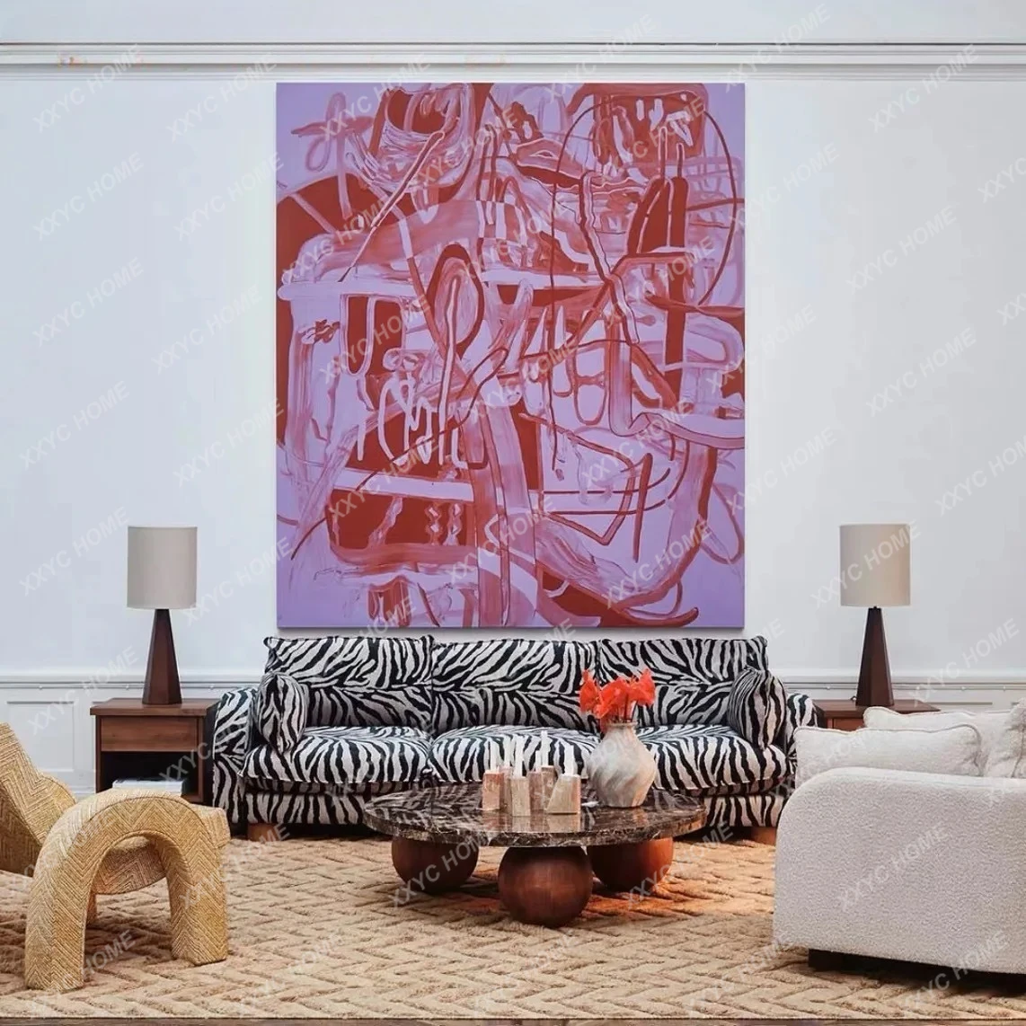 L zebra pattern fabric sofa living room combination medium and ancient style creative fashion reception chair
