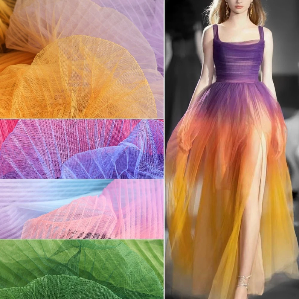 

Орган плиссированный градиент жесткий тюль ткань 3D складная текстура для декора свадебного платья дизайнерская ткань