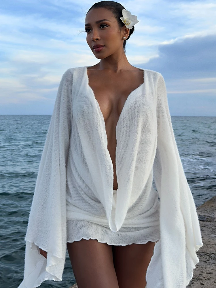 Robe à col pivotant pour femmes, Sexy, manches chauve-souris irrégulières, Coquette de minuit, élégante, plage, vacances, fête d'anniversaire, moulante