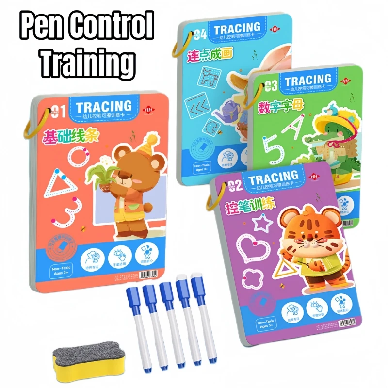 Children Magical Tracing Workbook Montessori Learning Educational Writing Toys Reusable Pen Control Training Copybook for Kids