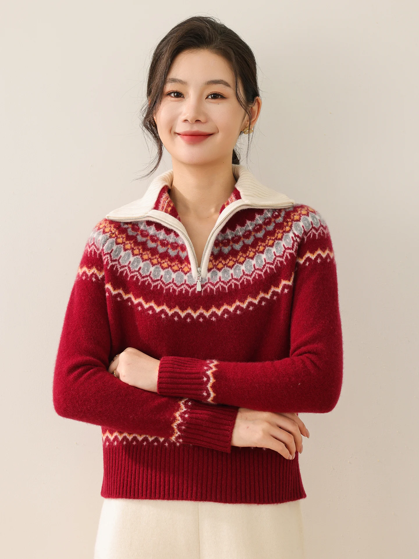 

Женский пуловер из 100% мериносовой шерсти, свободный жаккардовый цветной свитер, осень-зима, вязаная плотная одежда, теплый мягкий повседневный топ