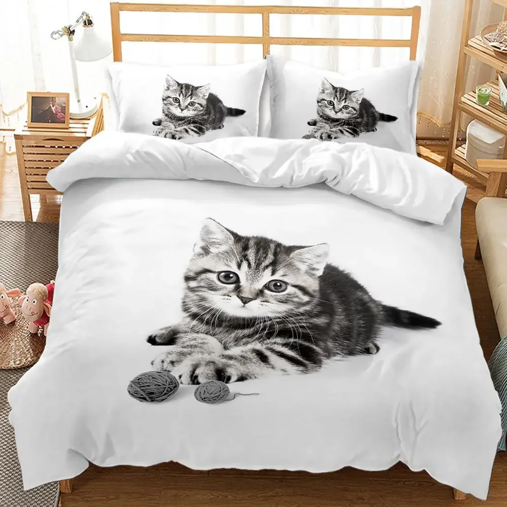 Cat Duvet Cover Cats and Dogs Play Christmas Animal Pet Bedding Set for Kids Teens Double Queen King Size Polyester Qulit Cover