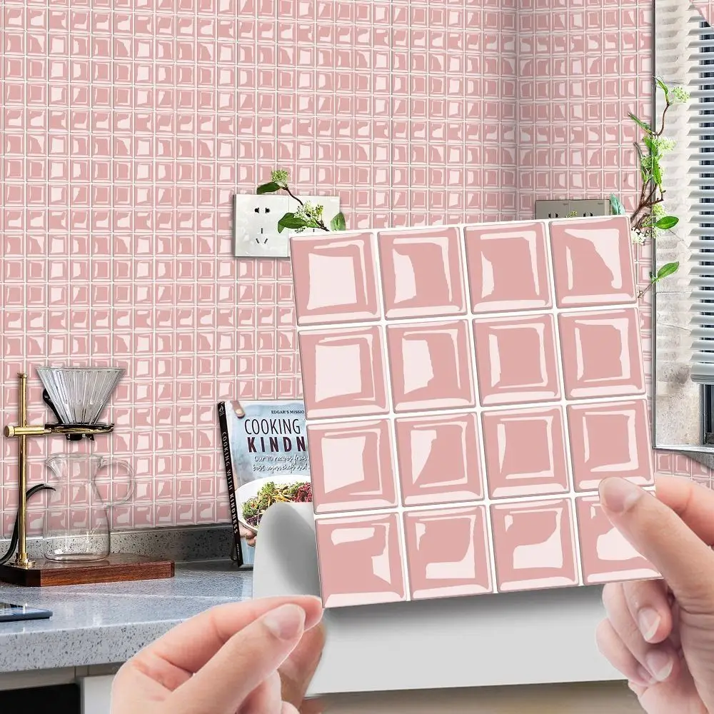 10Pcs 10x10CM Mosaic Tiles Wall Sticker 3D PVC Mosaic Crystal Tile Stickers Waterproof Self-Adhesive Brick Tile Stickers Home