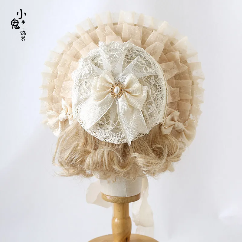 Japanese Original Generation Color Lolita Raw Like Summer Flower Bonnet Bnt Lace Cla Lamp Shadow Lace Bow Straw Hat Woman