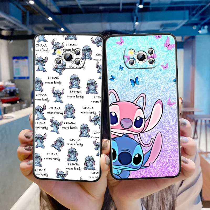 Disney OHANA Stitch Cute For Xiaomi Poco M5 M4 X4 X3 F3 GT NFC M3 C3 M2 F2 F1 X2 Pro Silicone Soft Black Phone Case Cover