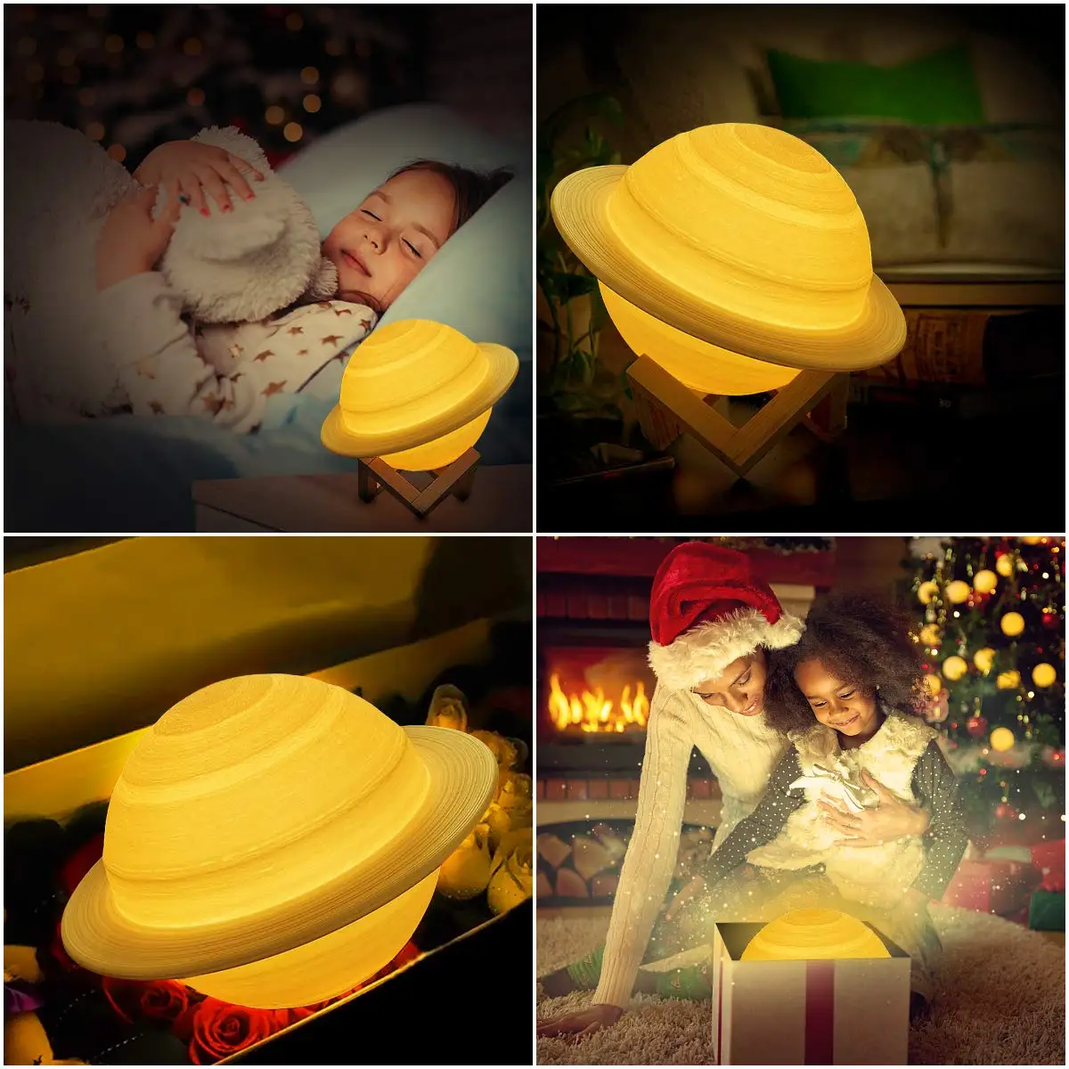 C2-Lampe d\'impression 3D Saturne pour la décoration de la maison, veilleuse LED pour chambre à coucher, télécommande, cadeau pour enfants, 13 cm,