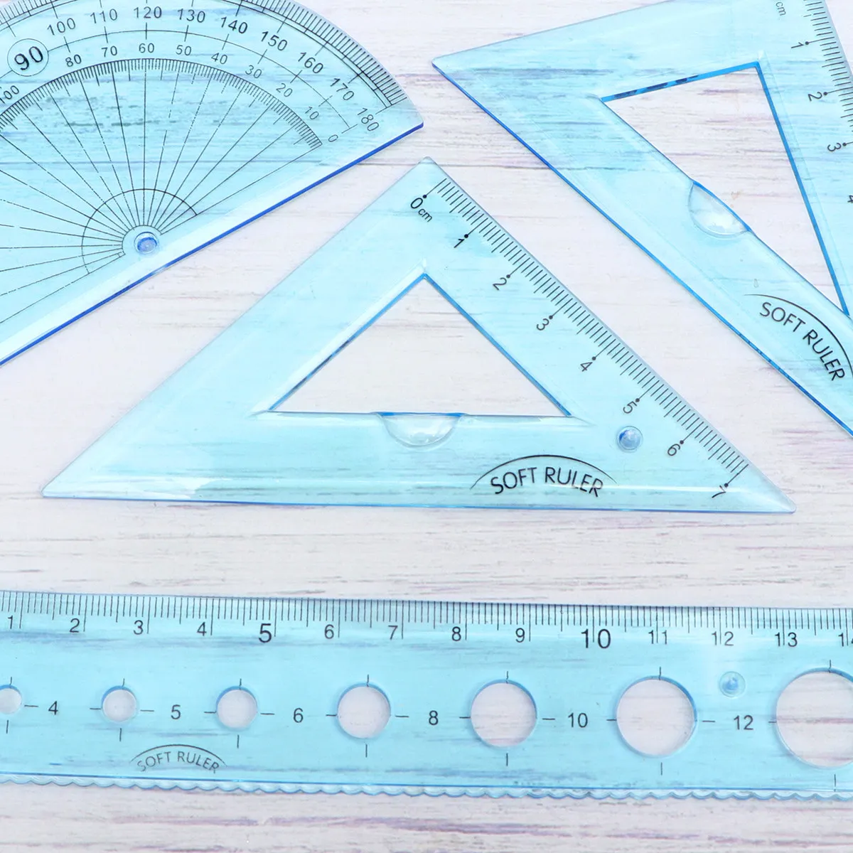 

4 pcs Student Rulers Set Bendable Clear Flexible Ruler Geometry Tools School Use Transparent Blue Small Size Easy Carry
