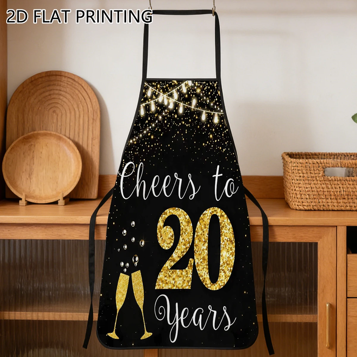1pc Cheers To 20 Years Birthday Pattern Apron For Party Host Celebration Use