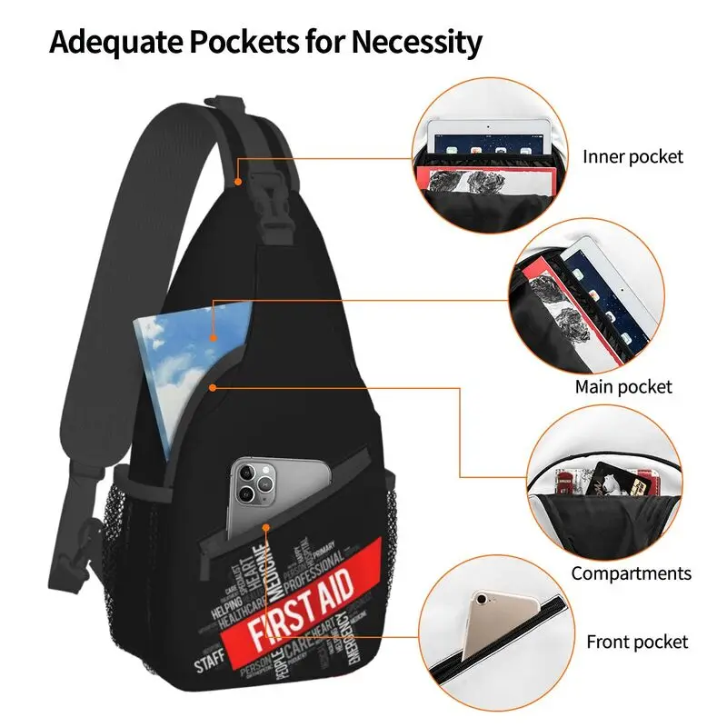 Fashion First Aid Word Cloud Collage Sling Bags for Cycling Camping Men's Doctor Nurse Chest Crossbody Backpack Shoulder Daypack