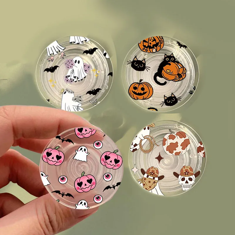 

Korean Cute Fun Halloween Pumpkin Ghost Bat Pattern Clear Phone Stand Holder Grip Tok Griptok for IPhone 17 Samsung S25 Bracket