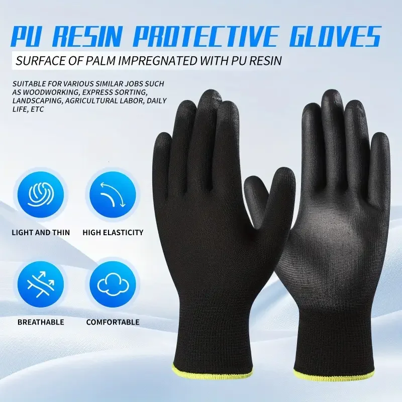 2/6 paires de gants de travail de sécurité enduits de PU gants de jardinage en nylon tricotés sans couture antidérapants avec polyuréthane pour usage extérieur industriel