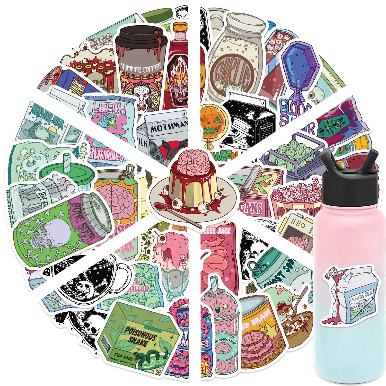 50 stuks cartoon zombie voedsel retro decoratieve stickers decoratieve telefoon waterdichte stickers speelgoedstickers