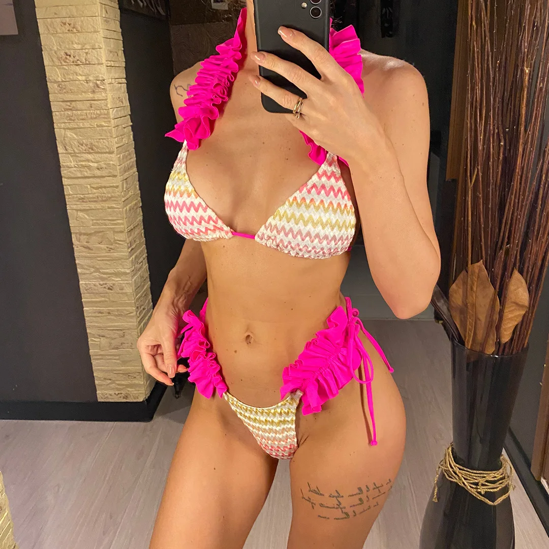 Mit Rock, gewelltem, gerüschtem Bikini, Damen-Badeanzug, Damen-Badebekleidung, dreiteiliges Bikini-Set, Badeanzug, Badebekleidung, Schwimmanzug V5235 – Detail 8