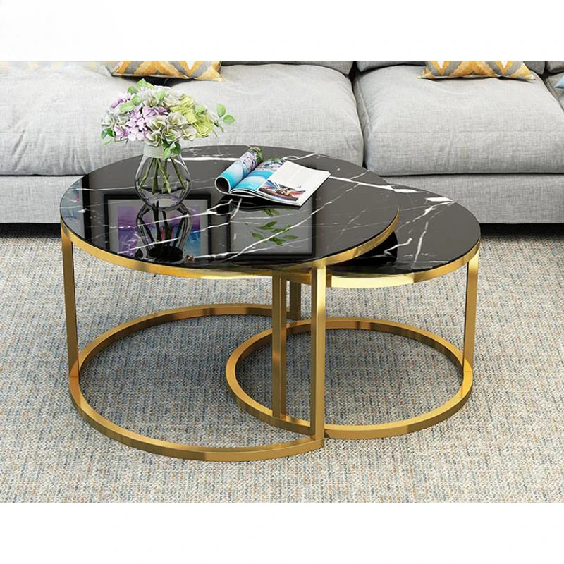 Tempered Glass Round Coffee Table for Living Room 2 in 1 Combination Cafe Table Easy Assembly Center Table Stolik Kawowy