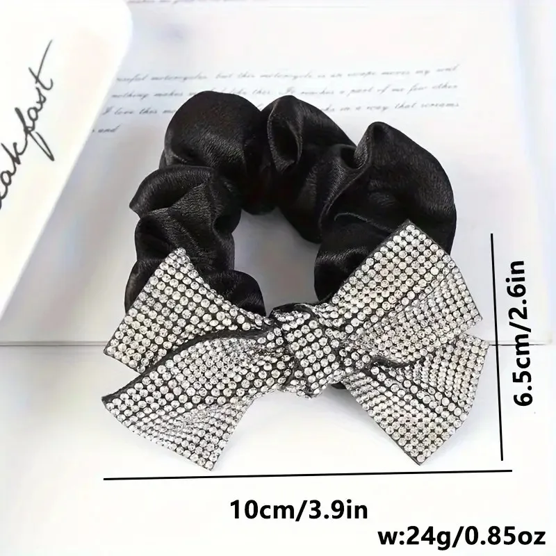 Sparkling rhinestone bow decoration with elastic hair bands and large intestine hair rings suitable for women and girls