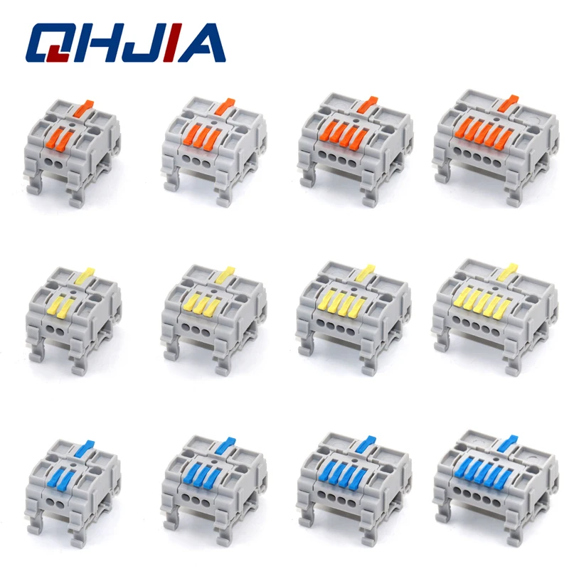Rail Type Wire Electrical Connectors Universal Compact 2 3 4 5 Pin Splitter Push-in  Cable Wire Connector Fast Terminal Block