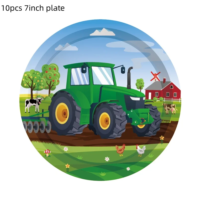 Grüner Bauernhof-Traktor, Mottoparty-Dekoration, Bagger, Fahrzeug, Geburtstag, Teller, Banner, Ballon, Cupcake-Topper, 1. 2, Partyzubehör – Detail 1