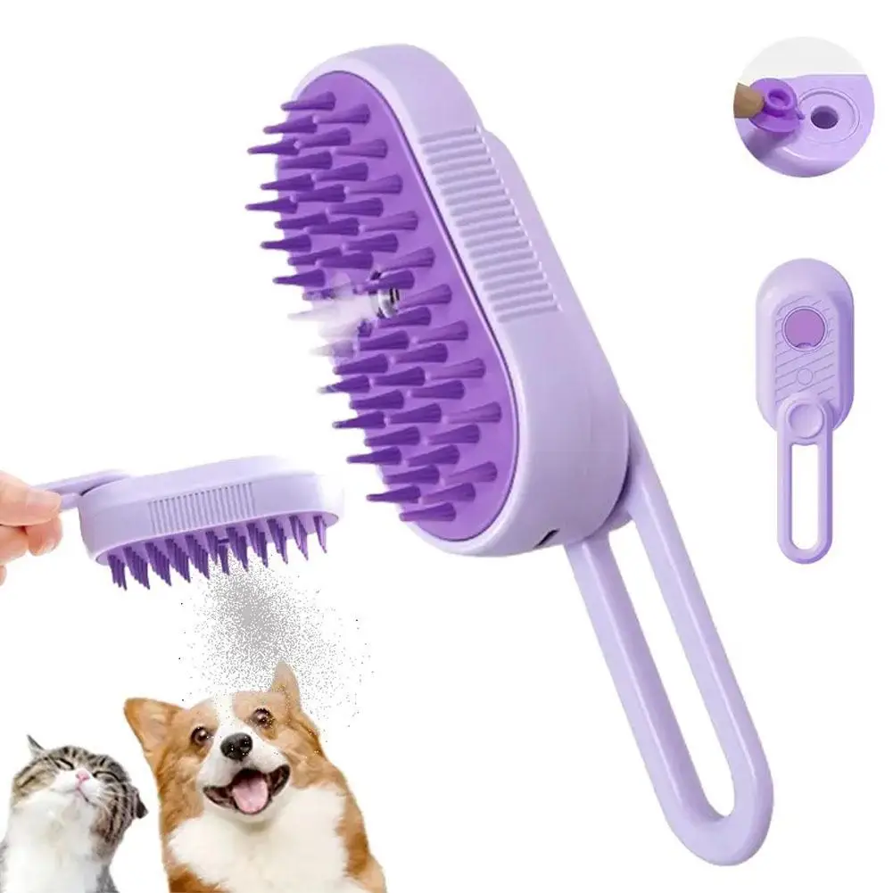 Escovas elétricas do cabelo do gato do pulverizador, escova de vapor fumegante para o cão, massagem Pet Grooming Comb, pentes da remoção do cabelo, 3 em 1