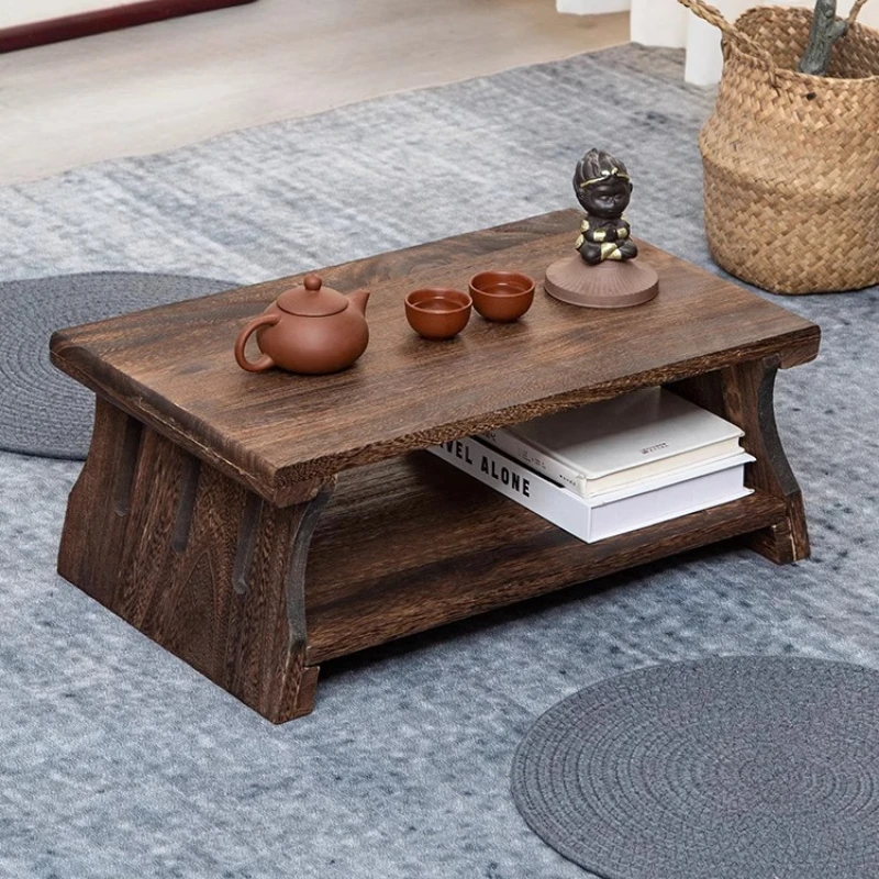 Japanese Tea Table Solid Wood Tatami Coffee Table Low Balcony Tea Stand Zen Style Floor Desk Minimalist Bay Window Furniture